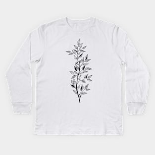 tree branch with leaves graceful and style ink graphics Kids Long Sleeve T-Shirt